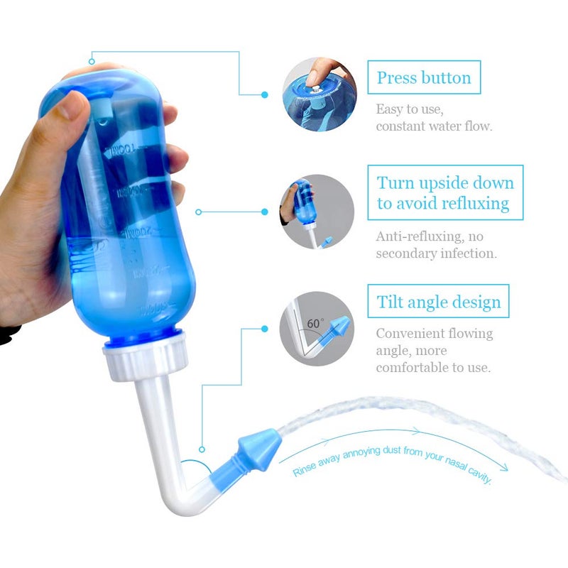 WATERPULSE Neti Pot, Neti Pot Sinus Rinsing,300ml Neti Pot Sinus Rinsing Kit with Thermometer Sticker for Adult & Kid BPA Free (300ml) - Image 3