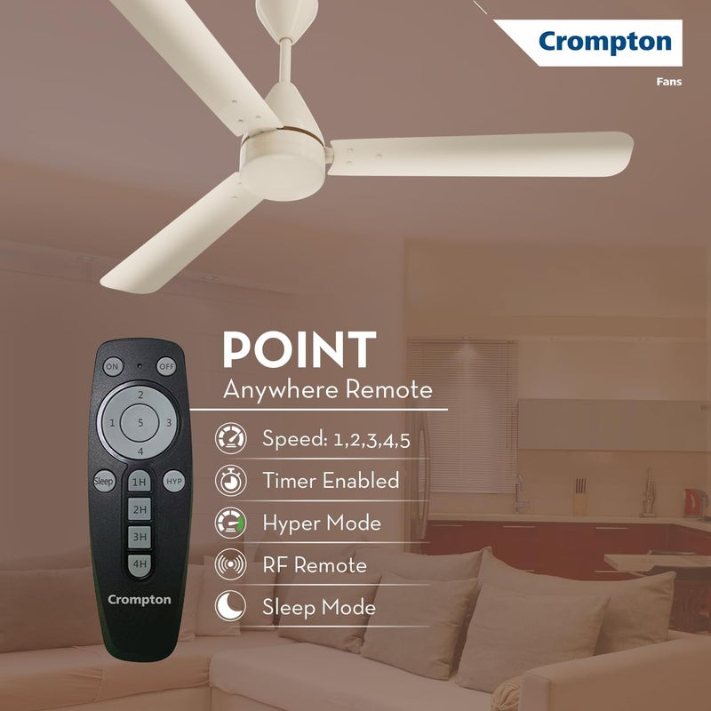 Crompton مروحة سقف كرومبتون إنيرجيون هايبرجيت 1200 مم BLDC | تحكم عن بعد بنقطة أي مكان | تصنيف 5 نجوم BEE موفرة للطاقة | توصيل هواء فائق | مقاومة للصدأ | ضمان المصنع لمدة عامين | عاجي - Image 5