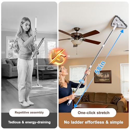 POPMOP Wall Cleaner Mop with Long Handle, Wall Duster with Extension Pole, 3-in-1 Wall Cleaner, Dust Mop with 5 Reusable Pads - Image 4