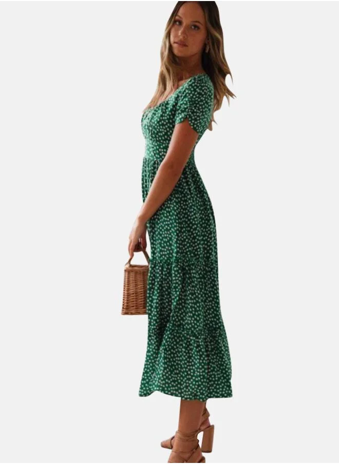 YUNIQEE Green Floral Printed Maxi Dress