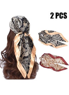 HY Satin Large Square Head Scarf for Women, 2 Packs Silk Like Scarf Lightweight Satin Head Scarves, Neck Hair Scarves Hair Bandanas for Women Girls Hair Wrapping and Sleeping (35" × 35")  - Image 1