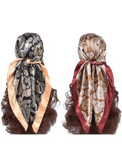 HY Satin Large Square Head Scarf for Women, 2 Packs Silk Like Scarf Lightweight Satin Head Scarves, Neck Hair Scarves Hair Bandanas for Women Girls Hair Wrapping and Sleeping (35" × 35")  - Image 4