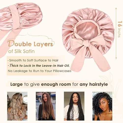 Candibella Silk Bonnet for Hair with 3 Scrunchies, Adjustable Hair Cap for Sleeping, Satin Bonnet for Curly Hair with Soft Jersey Fabric Tie Band (IN, Alpha, Free Size, Rose Taupe, Silk Bonnets) - Image 2