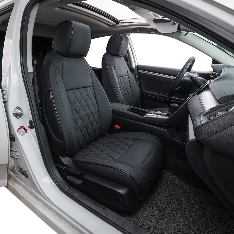 EKR Civic Seat Covers Custom Fit for Honda Civic Hatchback 2018 2019 2020 2021 EXEXLSportSport TouringWaterproof Leather Car Seat Cover Full SetFaux LeatherBlack
