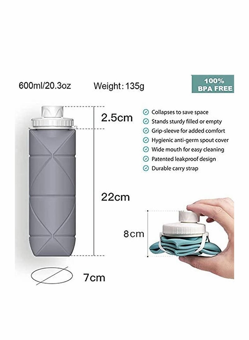 Y&D Collapsible Sports Water Bottles Leakproof Valve BPA Free Silicone Foldable Bottle for Gym Camping Lightweight Travel Durable 20oz - Image 2