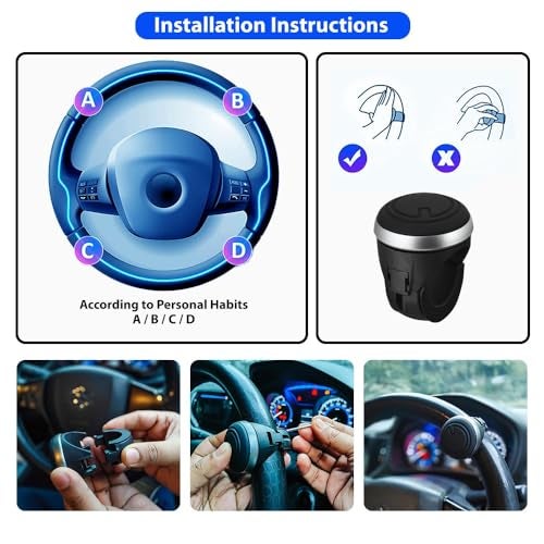 ENHANCIO Universal Car Steering Wheel Knob, 360° Rotation Spinner, Silicone Grip, Streamlined Design - Black - Image 3