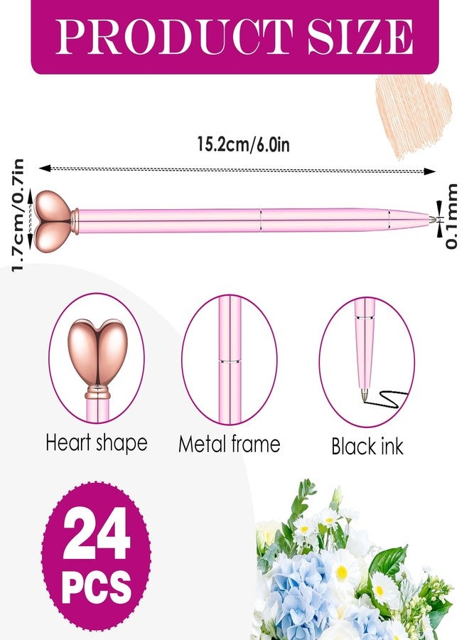 Cptoion 24 Pack Heart Shaped Ballpoint Pens, 1.0 mm Black Ink, Retractable, Decorative Heart Pens for Valentine's Day, Bridal Shower, Wedding Party Favors, Cute Gifts for Women (Pink) - Image 2