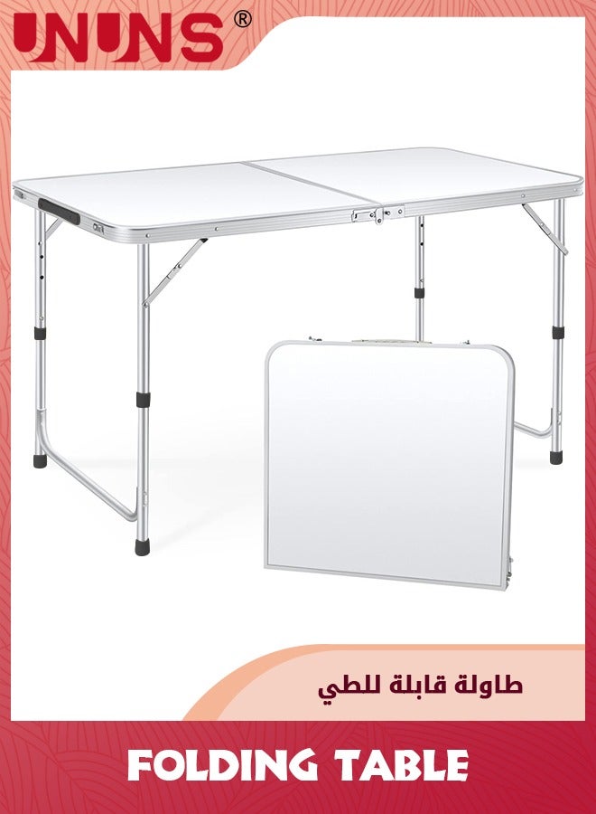 UNUNS Folding Table,Fold-in-Half Folding Table,Portable Fold Up Table,Folding Camping Table,Height Adjustable,Ultralight With Carrying Handle,White - Image 1