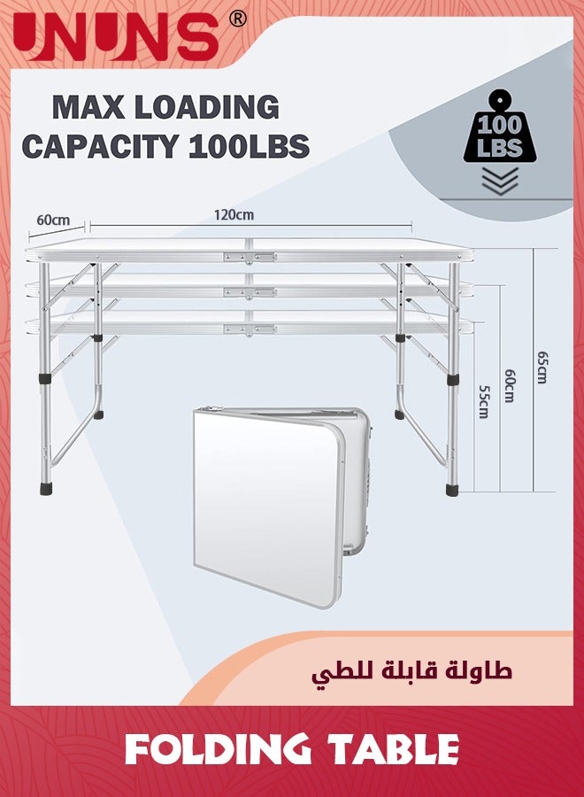 UNUNS Folding Table,Fold-in-Half Folding Table,Portable Fold Up Table,Folding Camping Table,Height Adjustable,Ultralight With Carrying Handle,White - Image 2