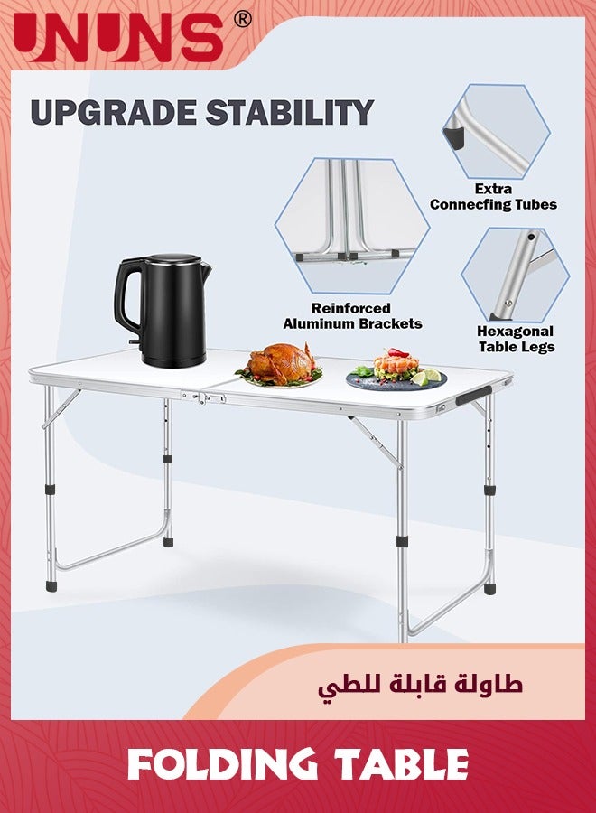 UNUNS Folding Table,Fold-in-Half Folding Table,Portable Fold Up Table,Folding Camping Table,Height Adjustable,Ultralight With Carrying Handle,White - Image 3