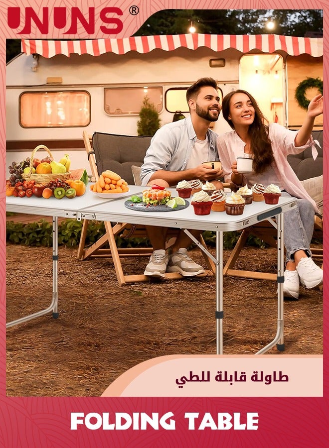 UNUNS Folding Table,Fold-in-Half Folding Table,Portable Fold Up Table,Folding Camping Table,Height Adjustable,Ultralight With Carrying Handle,White - Image 4