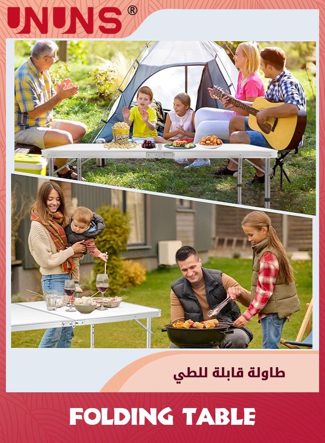 UNUNS Folding Table,Fold-in-Half Folding Table,Portable Fold Up Table,Folding Camping Table,Height Adjustable,Ultralight With Carrying Handle,White - Image 5