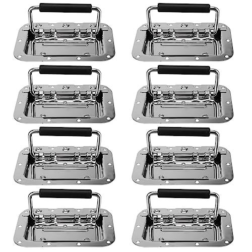 JAPCHET 8 Pack 4.2 x 6.3 in Heavy Duty Recessed Handles, Silver Spring Loaded Recessed Handle with Grip Recessed Pull Handle for Toolbox and Barn Door - Image 1