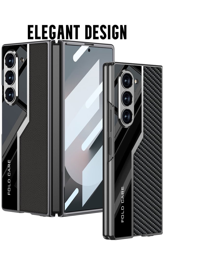 GKK - Luxury Case for Samsung Galaxy Z Fold 6 ,Polycarbonate and Leather Electroplated with with Camera & Screen Protector , Full-Cover Hard Shell (Grey) - Image 1