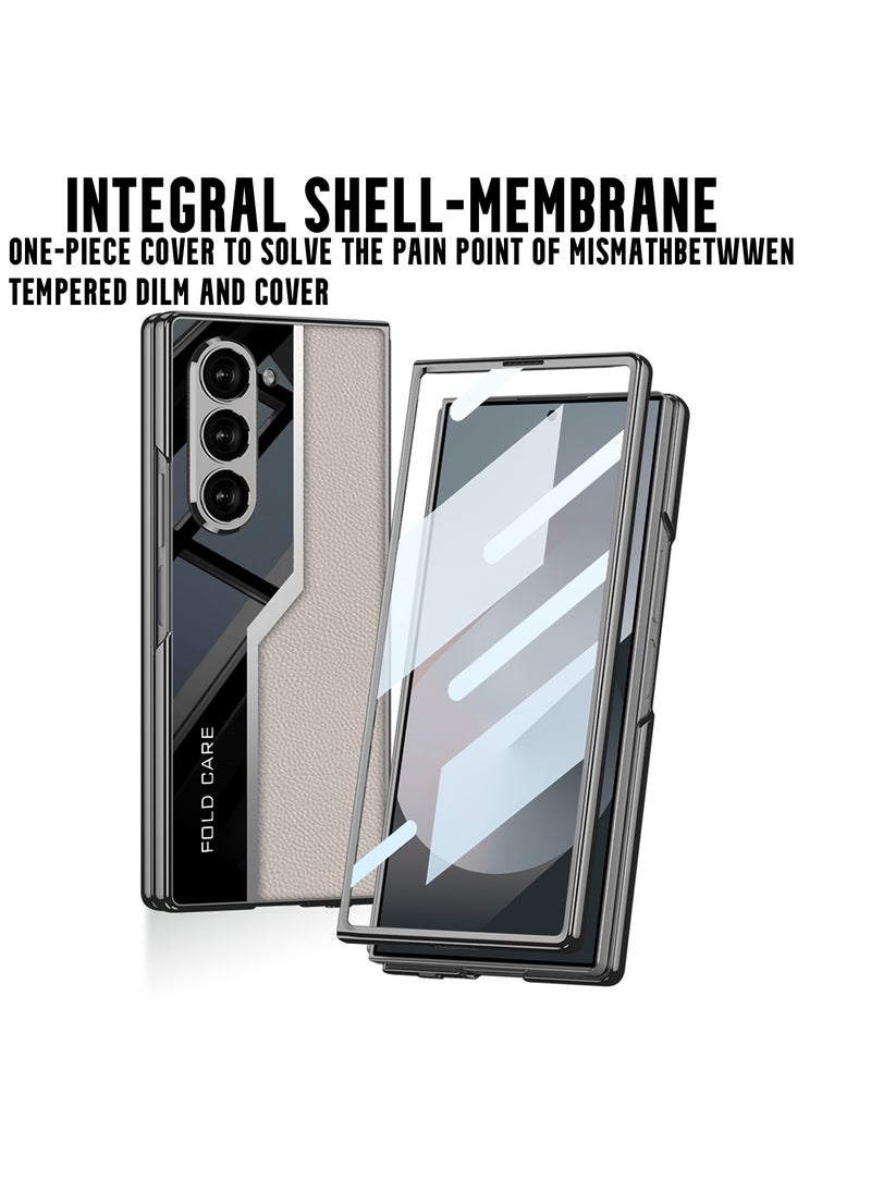 GKK - Luxury Case for Samsung Galaxy Z Fold 6 ,Polycarbonate and Leather Electroplated with with Camera & Screen Protector , Full-Cover Hard Shell (Grey) - Image 1