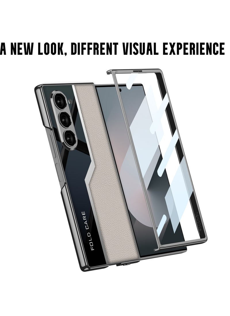 GKK - Luxury Case for Samsung Galaxy Z Fold 6 ,Polycarbonate and Leather Electroplated with with Camera & Screen Protector , Full-Cover Hard Shell (Grey) - Image 1