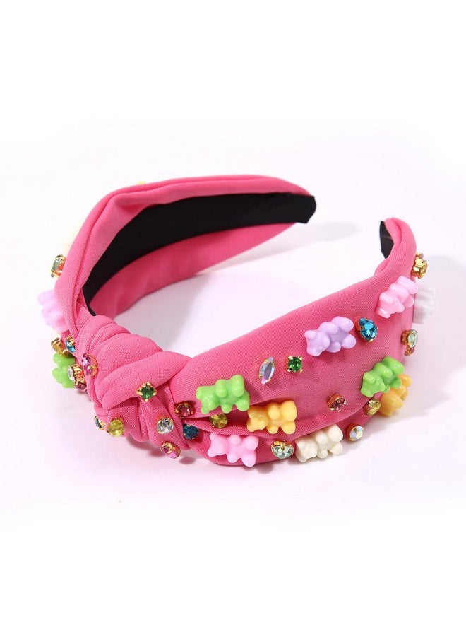 ZITULRY - Knotted Headband For Women - Crystal Embellished Top Knot Hairband, Statement Wide Turban Hair Hoop, Funny Gifts For Girls, Sister Birthday, Holiday Party (Gummy Bear Knot-Rose Red) - Image 1