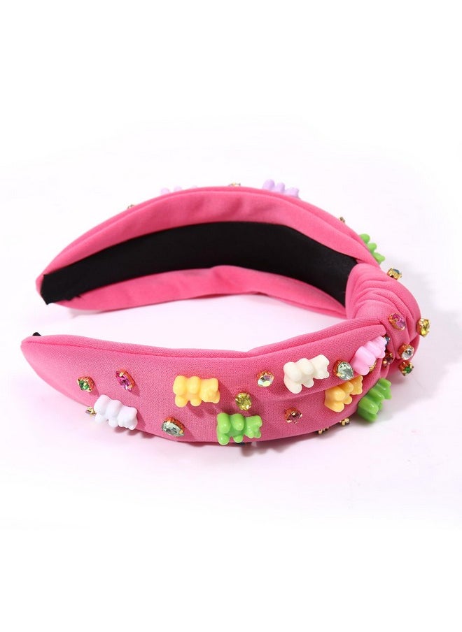 ZITULRY - Knotted Headband For Women - Crystal Embellished Top Knot Hairband, Statement Wide Turban Hair Hoop, Funny Gifts For Girls, Sister Birthday, Holiday Party (Gummy Bear Knot-Rose Red) - Image 1
