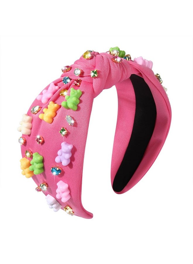 ZITULRY - Knotted Headband For Women - Crystal Embellished Top Knot Hairband, Statement Wide Turban Hair Hoop, Funny Gifts For Girls, Sister Birthday, Holiday Party (Gummy Bear Knot-Rose Red) - Image 1