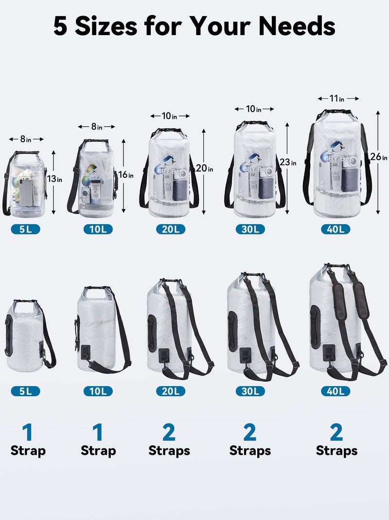 HEETA Dry Bag Waterproof for Women Men, Roll Top Lightweight Dry Storage Bag Backpack with Phone Case for Travel Swimming Boating Kayaking Paddle Board Camping Beach Accessories (White, 5L) - Image 2