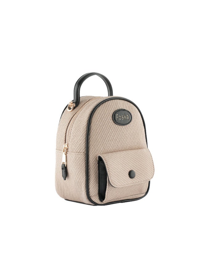 Foska Women's Mini Backpack & Crossbody Bag - Canvas Fabric - Beige - 16x21 cm - Image 2