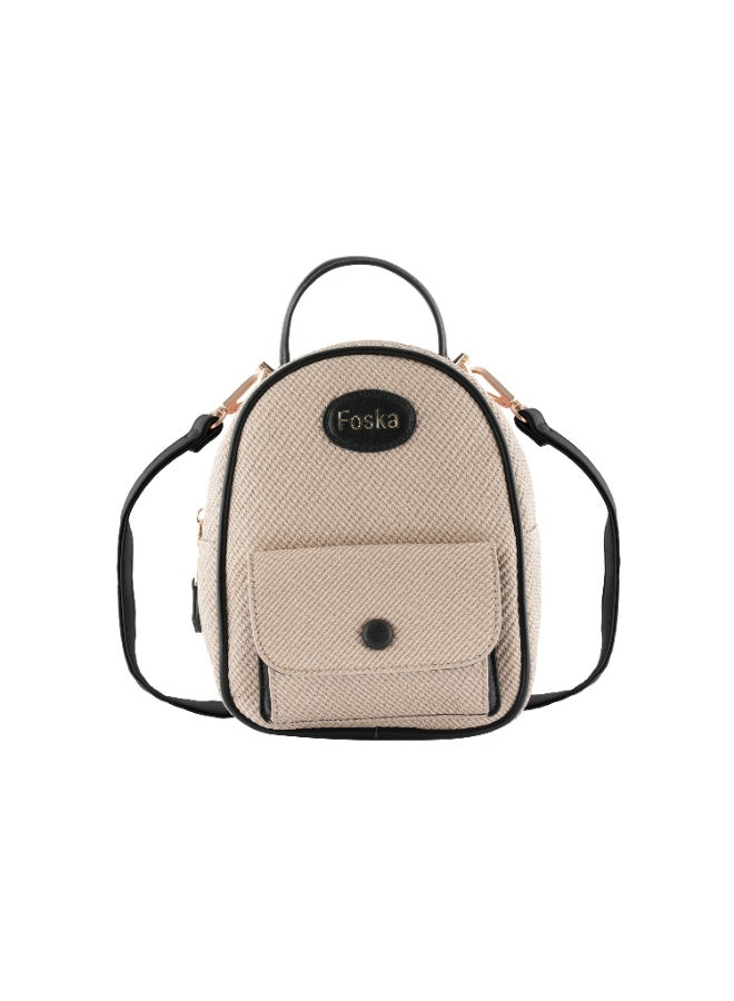 Foska Women's Mini Backpack & Crossbody Bag - Canvas Fabric - Beige - 16x21 cm - Image 1