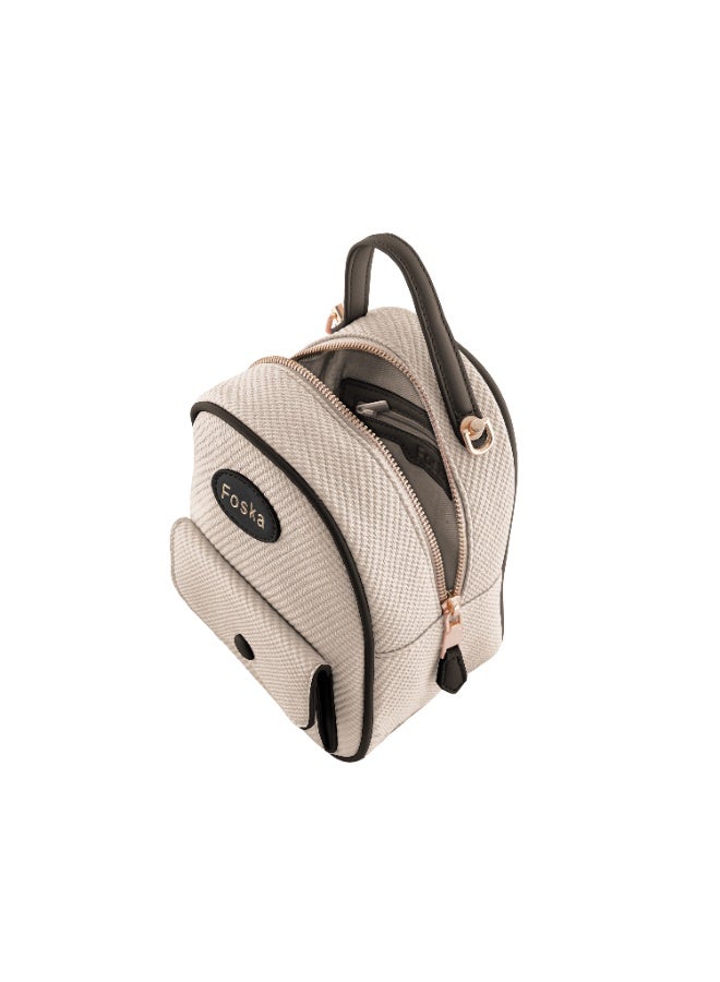 Foska Women's Mini Backpack & Crossbody Bag - Canvas Fabric - Beige - 16x21 cm - Image 5