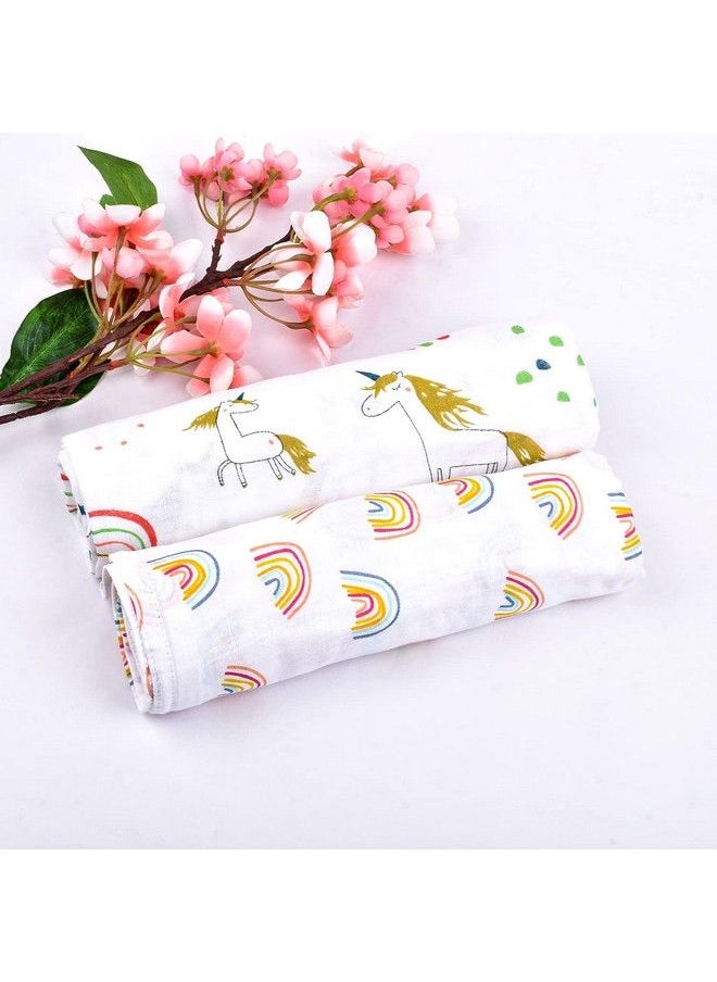 MOM'S HOME Organic Cotton Baby Muslin Swaddle Combo ; Rainbow & Unicorn ; 100X100 Cm ; 012 Months ; Multicolor ; Pack Of 2  - Image 3