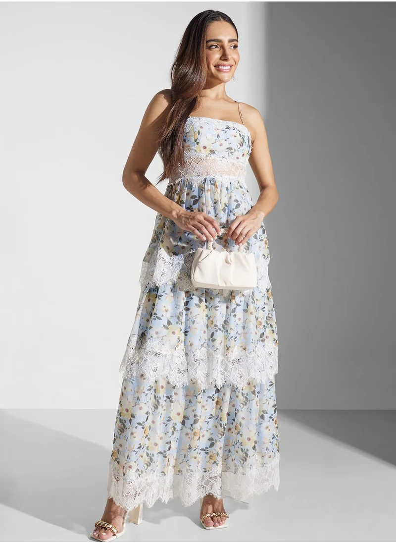 True Decadence Floral Print Bardot Dress