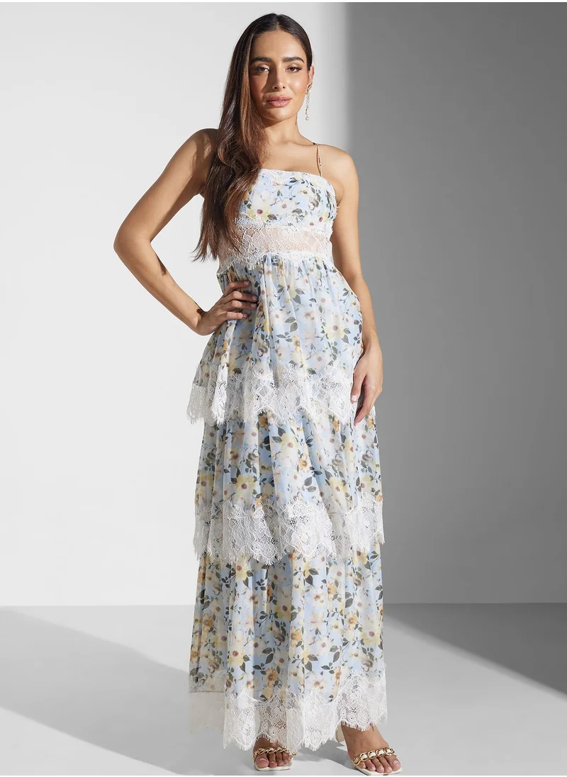 True Decadence Floral Print Bardot Dress