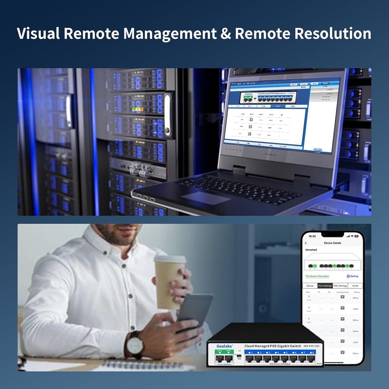 Goalake Poe Switch, 10 Ports Gigabit PoE Switch, (8 Ports gigabit Switch + 2 gigabit uplink) Cloud Managed Gigabit Ethernet Switch, 8 Poe Ports @120W, Web/App Smart Managed, Remote Detection/Restart - Image 2