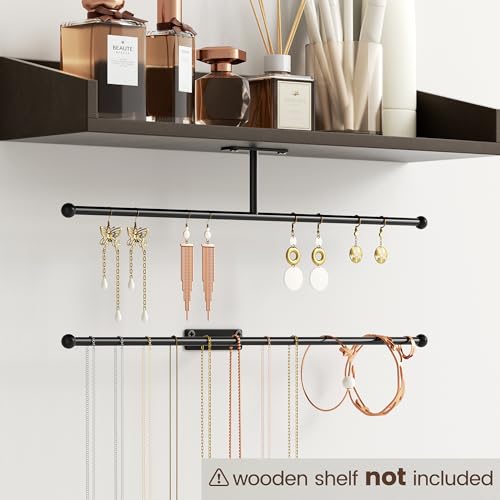 Josmimic Wall Hanging Jewelry Organizer: 12.6'' Necklace Holder for Earring, Bracelet, Rings, Hairband, Glasses, Black 2-Pack, Screws Included - Image 2