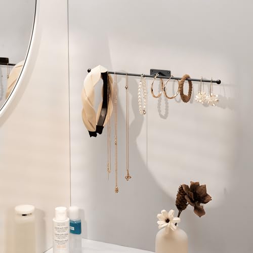 Josmimic Wall Hanging Jewelry Organizer: 12.6'' Necklace Holder for Earring, Bracelet, Rings, Hairband, Glasses, Black 2-Pack, Screws Included - Image 5