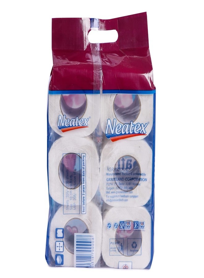 Neatex Premium 2-Ply Toilet Paper Roll Bathroom Tissue, Super Soft - Pack of 6 X 230 Pulls Each (Sheet Size - 98mm X 100mm) White Embossed - Image 3