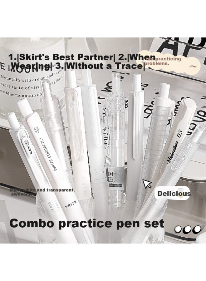 Kaba Bear Kabaxiong Neutral Pen, Black, 0.5Mm, Stylish, 5-Pack, Instagram-Style, Retractable, For Exam Practice, St Student Simple Retractable Carbon Pen, White Solid Color - Image 2