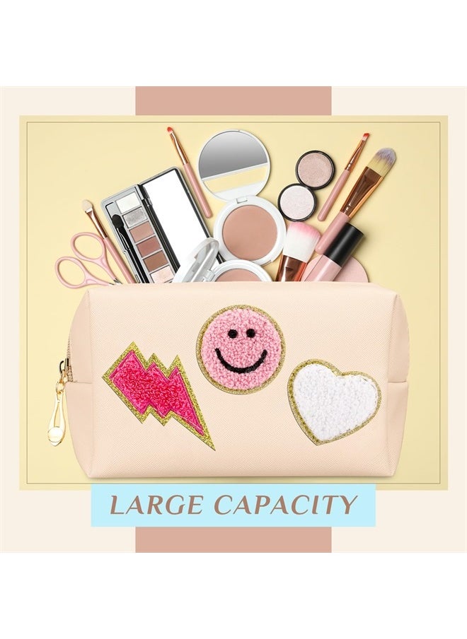 Sanwuta 20 Pieces Preppy Patch Makeup Bag Bulk Chenille Letters Bags PU Leather Aesthetics Cosmetic Organizer Smile Lightning Heart Toiletry Pouch Portable Waterproof Zipper Storage Purse for Women  - Image 5