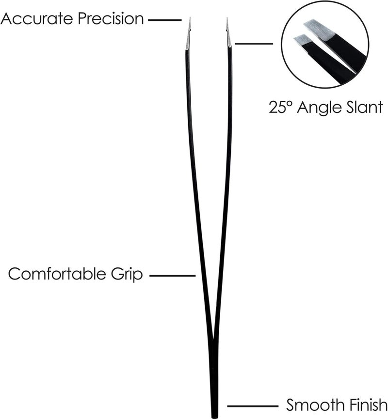 TRIXES ملاقط حواجب TRIXES احترافية بزاوية مائلة لإزالة الشعر من الوجه دقة في إزالة الشعر للرجال والنساء من الفولاذ المقاوم للصدأ باللون الأسود غير اللامع لإزالة شعر الذقن والشفتين والحواجب - Image 2