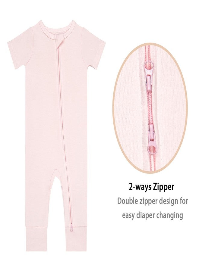 GUISBY Footless Short Sleeve Baby Pajamas with Zipper Cotton Infant Sleepwear Pale Pink+Light Purple 12-18 Months - Image 2