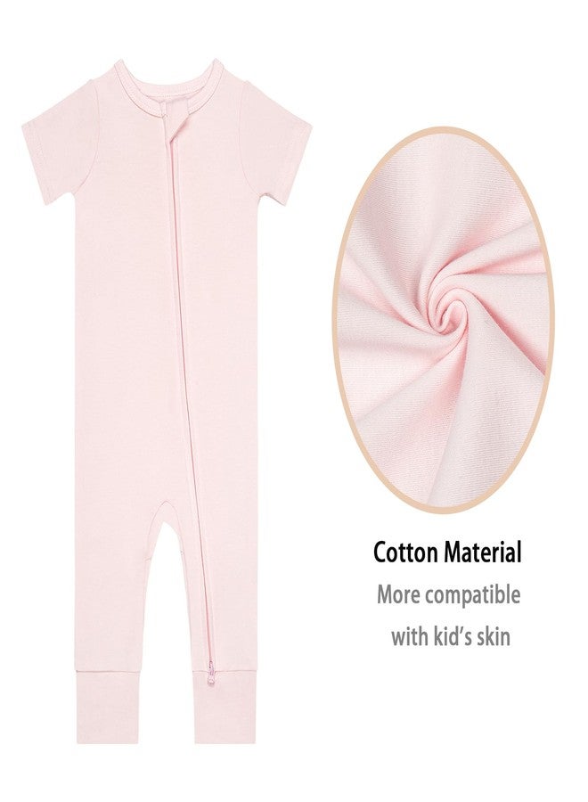 GUISBY Footless Short Sleeve Baby Pajamas with Zipper Cotton Infant Sleepwear Pale Pink+Light Purple 12-18 Months - Image 4