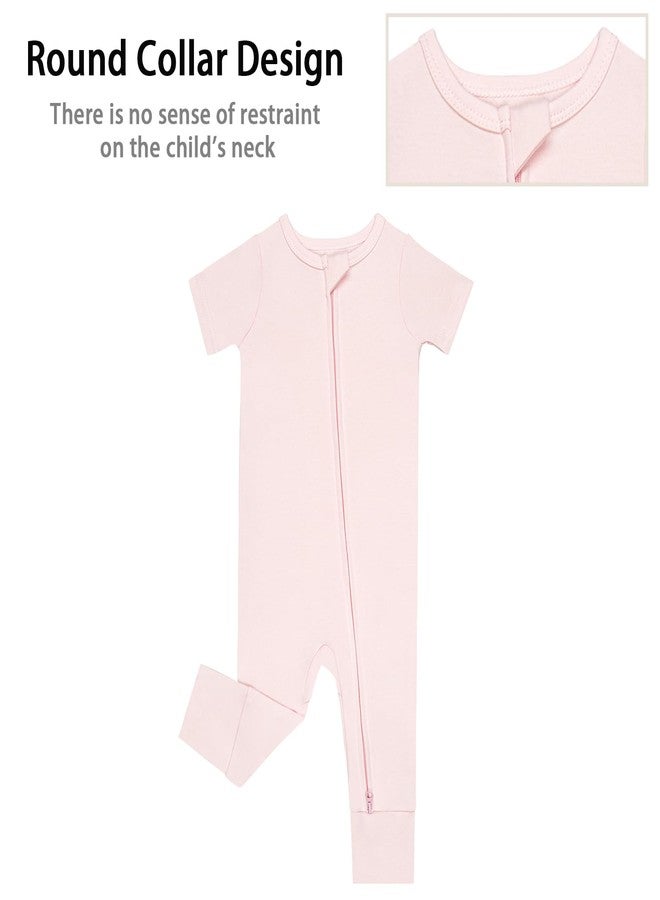 GUISBY Footless Short Sleeve Baby Pajamas with Zipper Cotton Infant Sleepwear Pale Pink+Light Purple 12-18 Months - Image 3