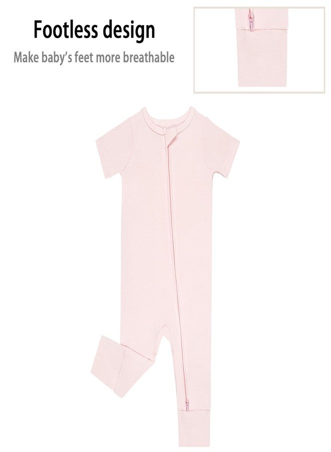 GUISBY Footless Short Sleeve Baby Pajamas with Zipper Cotton Infant Sleepwear Pale Pink+Light Purple 12-18 Months - Image 5