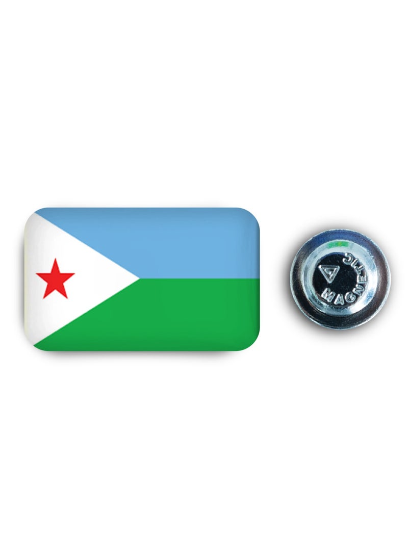 971MEDIA Djibouti Flag - Metal Badge Epoxy Coated with Magnetic Pin that Doesn't Tear Clothes  - Image 1