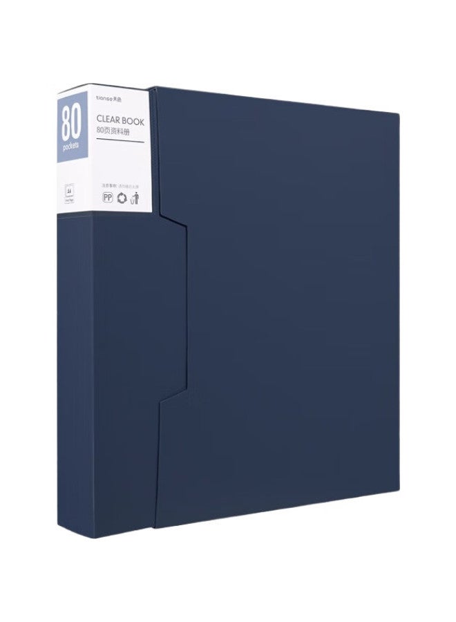 Tianse A4/80-Page Large Capacity Document Folder With Insert Pages, Thickened With Cover, Loose-Leaf Organizer, File Box, Exam Paper Storage Loose-Leaf Folder, Ts-20008, Deep Blue - Image 1