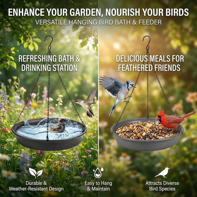 CARGEN Hanging Bird Bath Bird Feeder - Bird Bath for Outside Outdoors Hanging with Tray Bowl Water Feeder, Garden Bird Bath 2-in-1 Bird Feeder Bath, Durable PP Bird Bath Bowl for Garden Patio Backyard Decor - Image 4