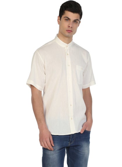 Eliş Şile Bezi Eliş Şile Diaper Large Size Short Sleeve Şile Diaper Large Collar Men's Shirt Cream  - Image 1