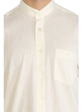 Eliş Şile Bezi Eliş Şile Diaper Large Size Short Sleeve Şile Diaper Large Collar Men's Shirt Cream  - Image 3
