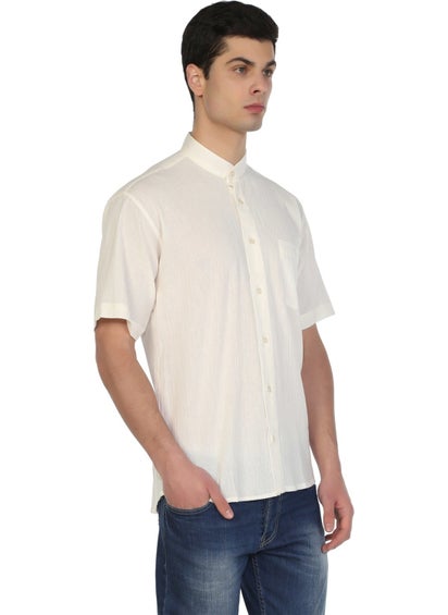 Eliş Şile Bezi Eliş Şile Diaper Large Size Short Sleeve Şile Diaper Large Collar Men's Shirt Cream  - Image 4