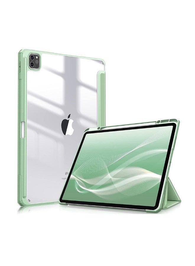 بيوينتي غطاء واضح من الأكريليك للآيباد 12.9 ثلاثي الطي مع حامل باللون الأخضر ماتشا