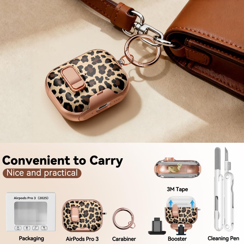 Polislime for AirPods Pro 3 Case 2025, with Safty Lock & Phone Stand for Floral AirPods Pro 3 Generation Case Cover for Women Girly, iPod Pro 3 Case with Keychain & Cleaner Kit - Leopard Print - Image 5