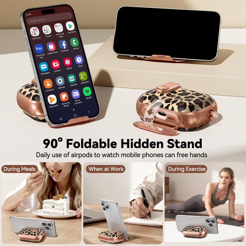 Polislime for AirPods Pro 3 Case 2025, with Safty Lock & Phone Stand for Floral AirPods Pro 3 Generation Case Cover for Women Girly, iPod Pro 3 Case with Keychain & Cleaner Kit - Leopard Print - Image 4